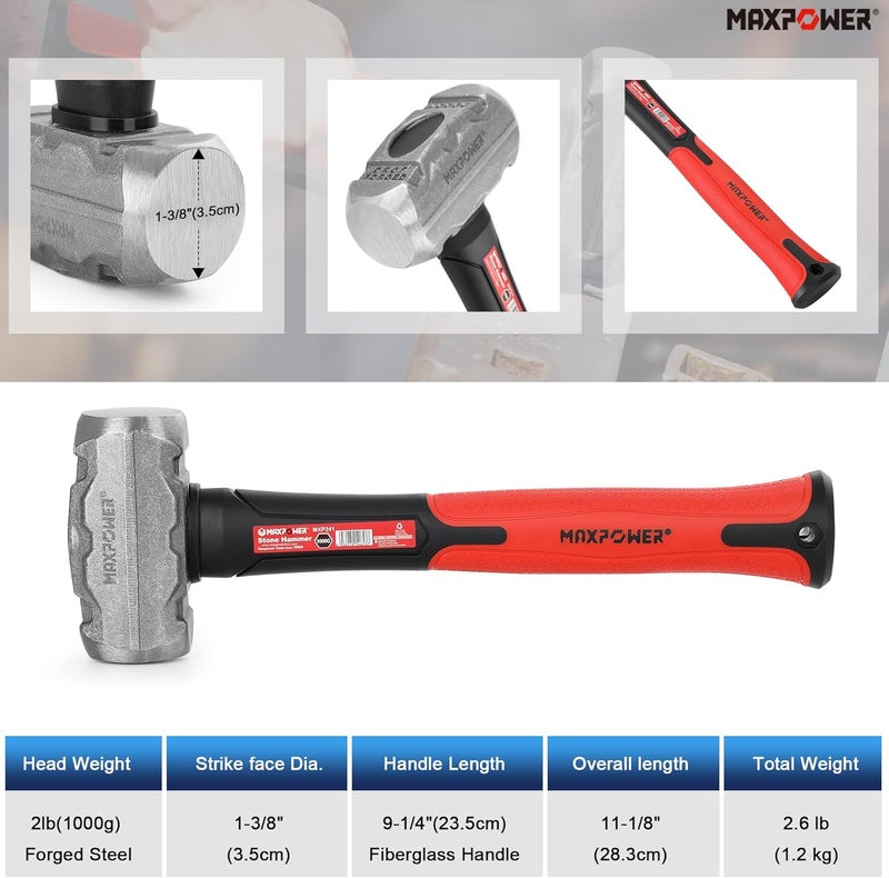 Max Power 2LB Sledge Hammer, 9-1/4" Fiberglass Handle - Image 5